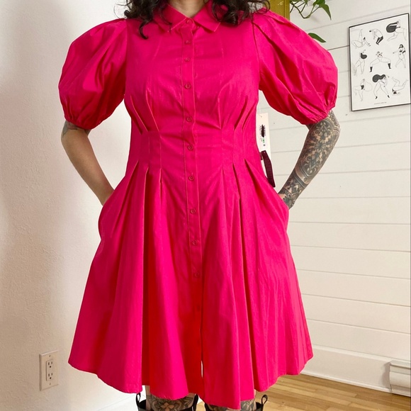SOLD-Eliza J pink puff sleeve dress - Picture 1 of 5